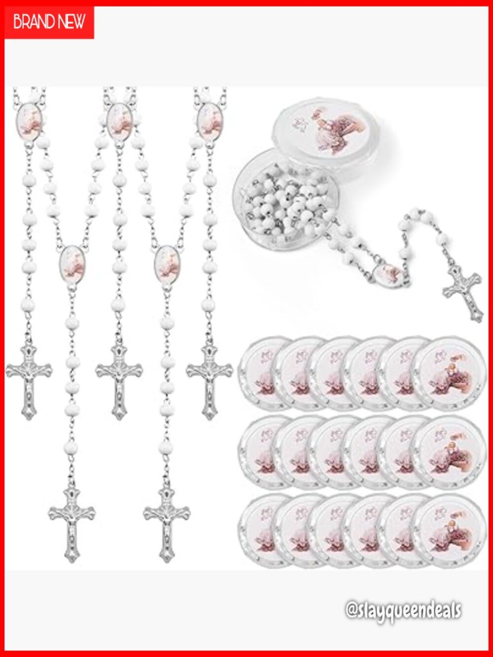 24 Scented Wood Rosary Beads Necklace Set with Cases, Party Favors, First